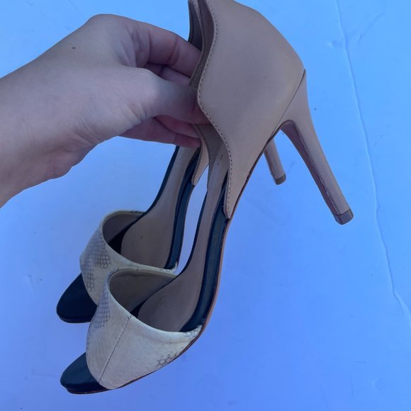 Loeffler Randall Charlotte D’Orsay Peep-Toed Buff White Snake Design Heels Pumps - Picture 5 of 10